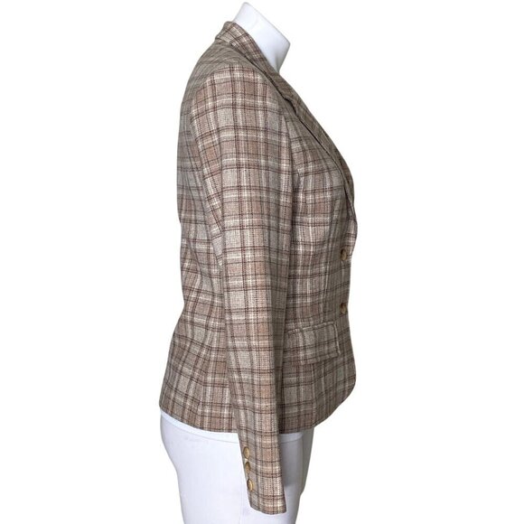 Pendleton Vintage Beige Plaid 100% Virgin Wool Blazer, Long Sleeves Women's 10 - Picture 4 of 10